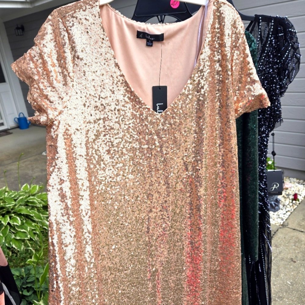 Champagne sequin mini dress